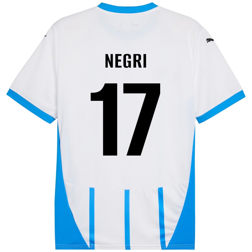 Enfant Maillot Gabriele Negri #17 Blanc Bleu Tenues Extérieur 2024/25 T-Shirt Suisse