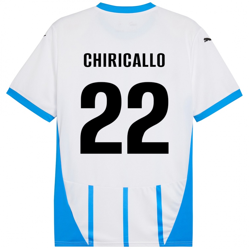 Enfant Maillot Giovanni Chiricallo #22 Blanc Bleu Tenues Extérieur 2024/25 T-Shirt Suisse