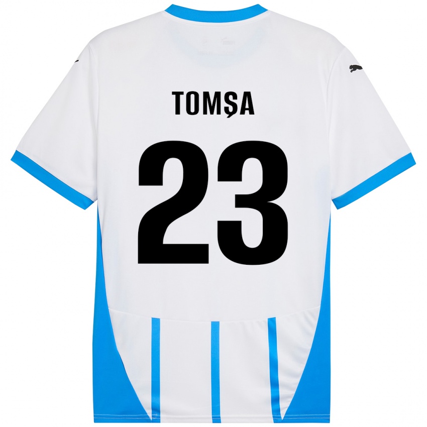 Enfant Maillot Troy Tomșa #23 Blanc Bleu Tenues Extérieur 2024/25 T-Shirt Suisse