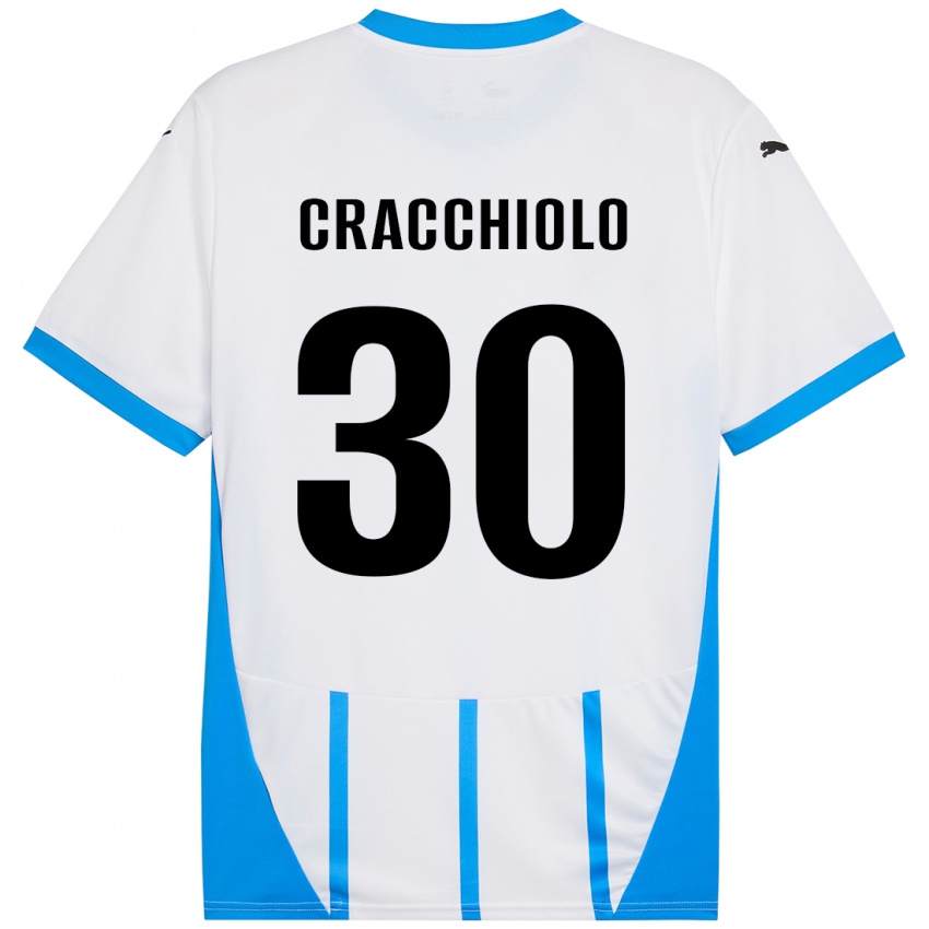 Enfant Maillot Leonardo Cracchiolo #30 Blanc Bleu Tenues Extérieur 2024/25 T-Shirt Suisse