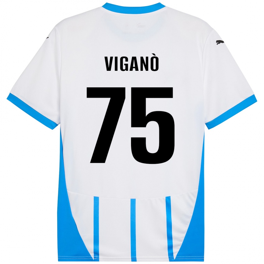 Enfant Maillot Lorenzo Viganò #75 Blanc Bleu Tenues Extérieur 2024/25 T-Shirt Suisse