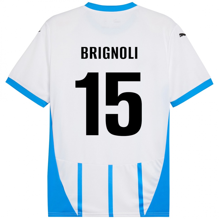 Enfant Maillot Benedetta Brignoli #15 Blanc Bleu Tenues Extérieur 2024/25 T-Shirt Suisse