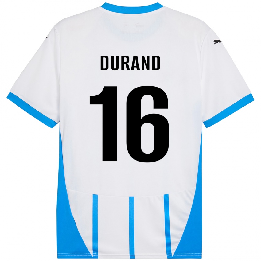 Enfant Maillot Solène Durand #16 Blanc Bleu Tenues Extérieur 2024/25 T-Shirt Suisse