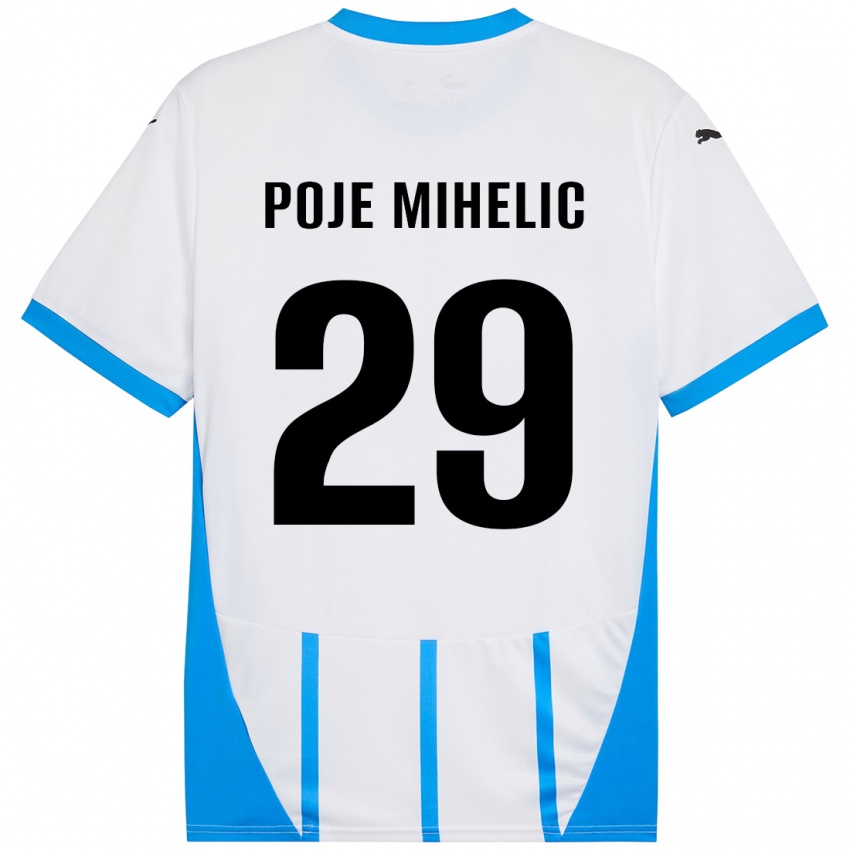 Enfant Maillot Naja Poje Mihelič #29 Blanc Bleu Tenues Extérieur 2024/25 T-Shirt Suisse