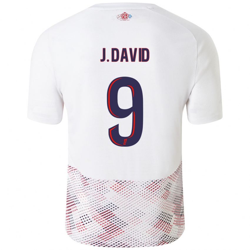 Enfant Maillot Jonathan David #9 Blanc Bleu Royal Tenues Extérieur 2024/25 T-Shirt Suisse