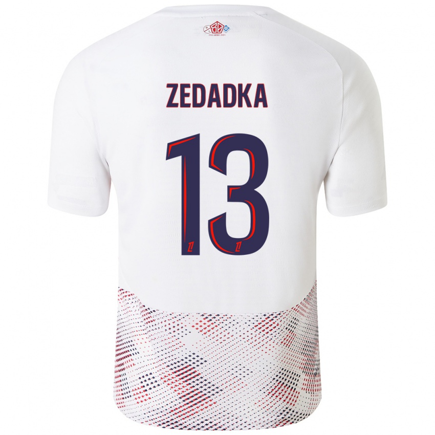 Enfant Maillot Akim Zedadka #13 Blanc Bleu Royal Tenues Extérieur 2024/25 T-Shirt Suisse