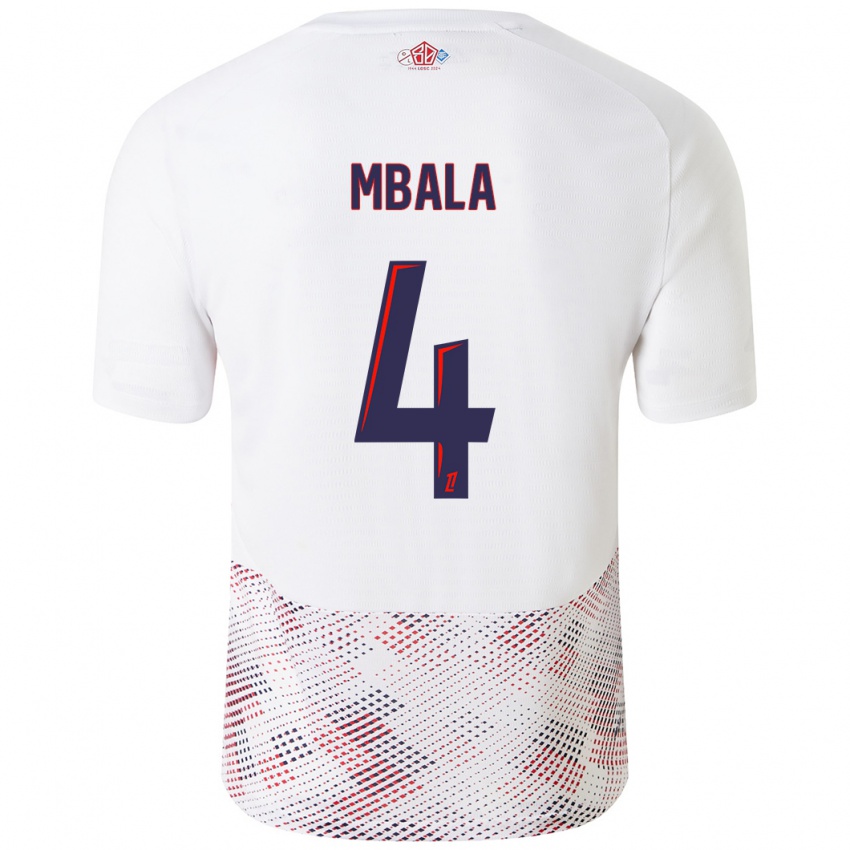 Enfant Maillot Olivia Mbala #4 Blanc Bleu Royal Tenues Extérieur 2024/25 T-Shirt Suisse