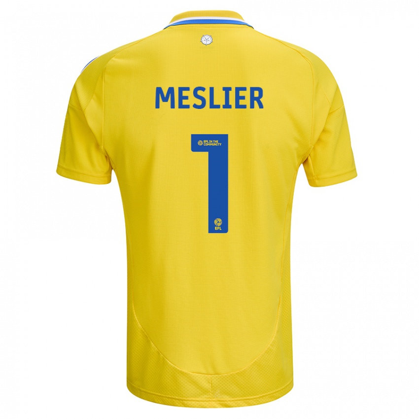 Enfant Maillot Illan Meslier #1 Jaune Bleu Tenues Extérieur 2024/25 T-Shirt Suisse