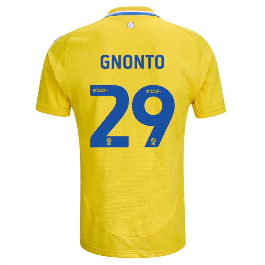 Enfant Maillot Wilfried Gnonto #29 Jaune Bleu Tenues Extérieur 2024/25 T-Shirt Suisse