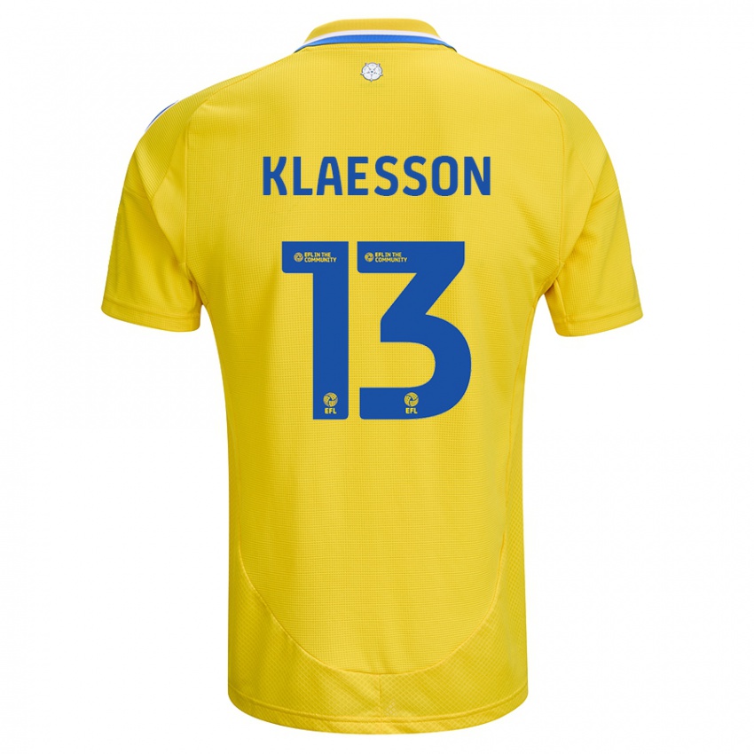 Enfant Maillot Kristoffer Klaesson #13 Jaune Bleu Tenues Extérieur 2024/25 T-Shirt Suisse