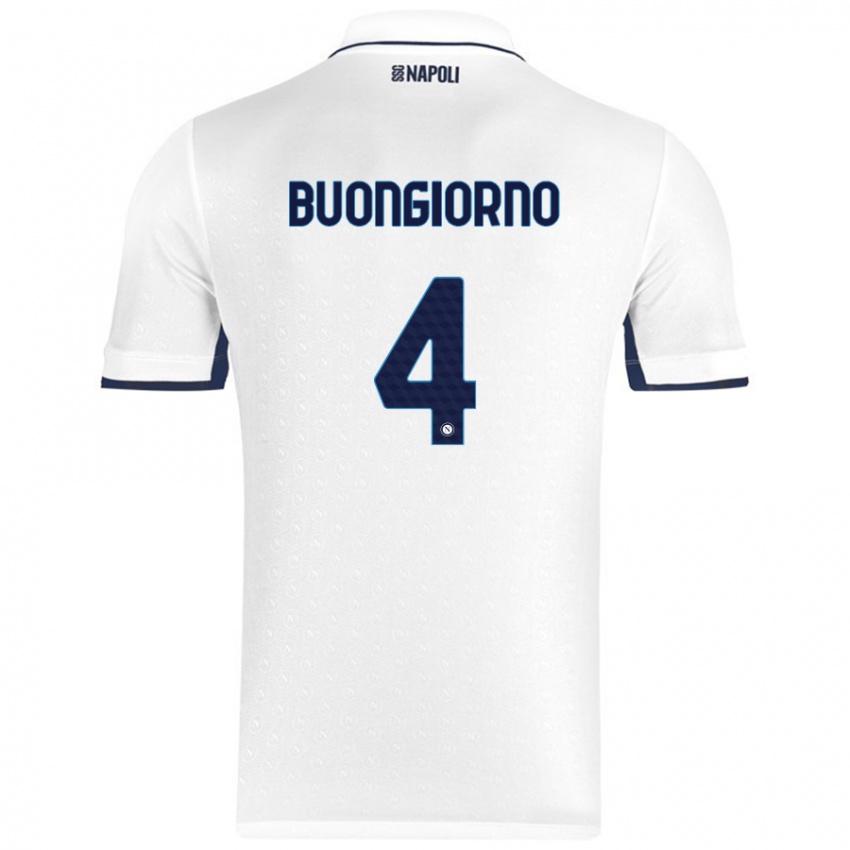 Enfant Maillot Alessandro Buongiorno #4 Blanc Bleu Royal Tenues Extérieur 2024/25 T-Shirt Suisse