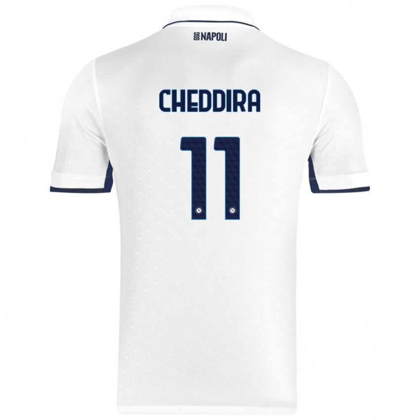 Enfant Maillot Walid Cheddira #11 Blanc Bleu Royal Tenues Extérieur 2024/25 T-Shirt Suisse