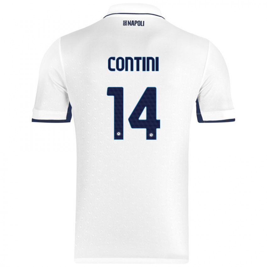 Enfant Maillot Nikita Contini #14 Blanc Bleu Royal Tenues Extérieur 2024/25 T-Shirt Suisse