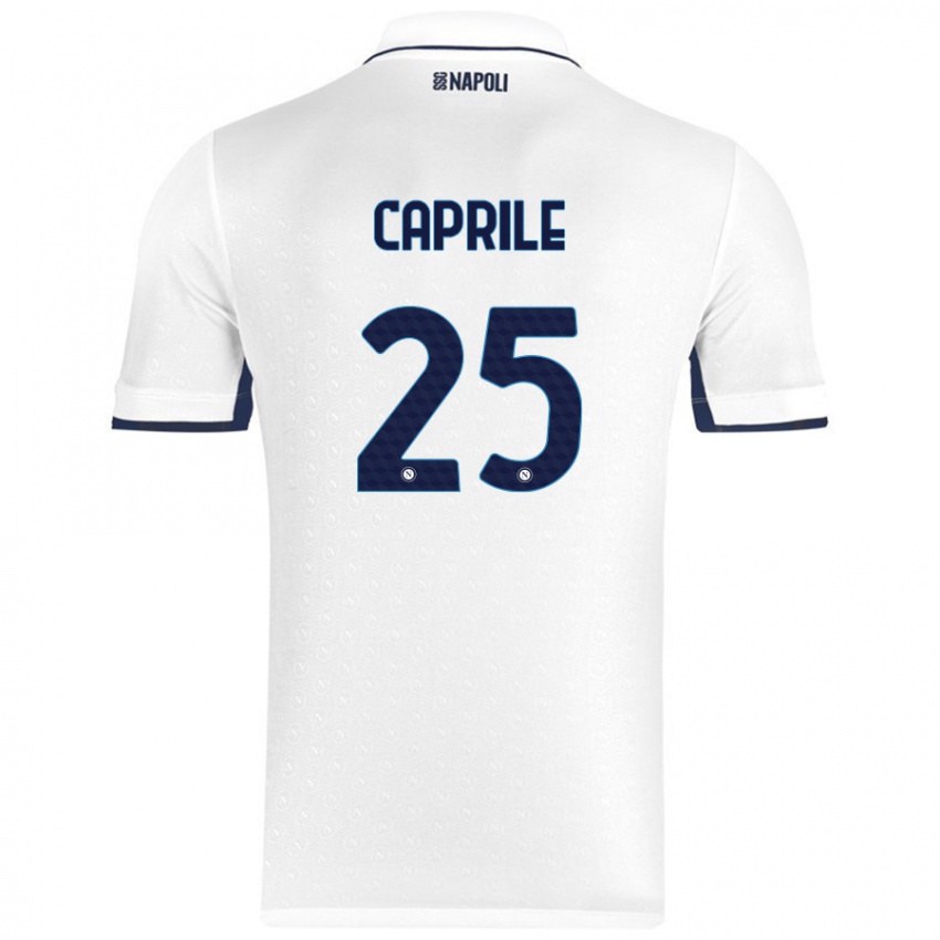 Enfant Maillot Elia Caprile #25 Blanc Bleu Royal Tenues Extérieur 2024/25 T-Shirt Suisse