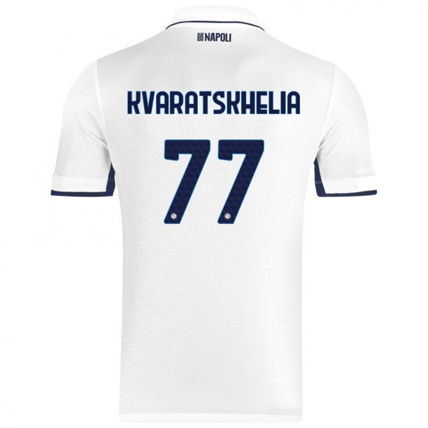 Kinder Khvicha Kvaratskhelia #77 Weiß Königsblau Auswärtstrikot Trikot 2024/25 T-Shirt Schweiz