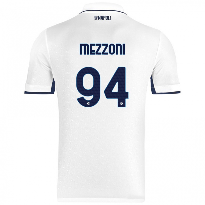 Enfant Maillot Francesco Mezzoni #94 Blanc Bleu Royal Tenues Extérieur 2024/25 T-Shirt Suisse