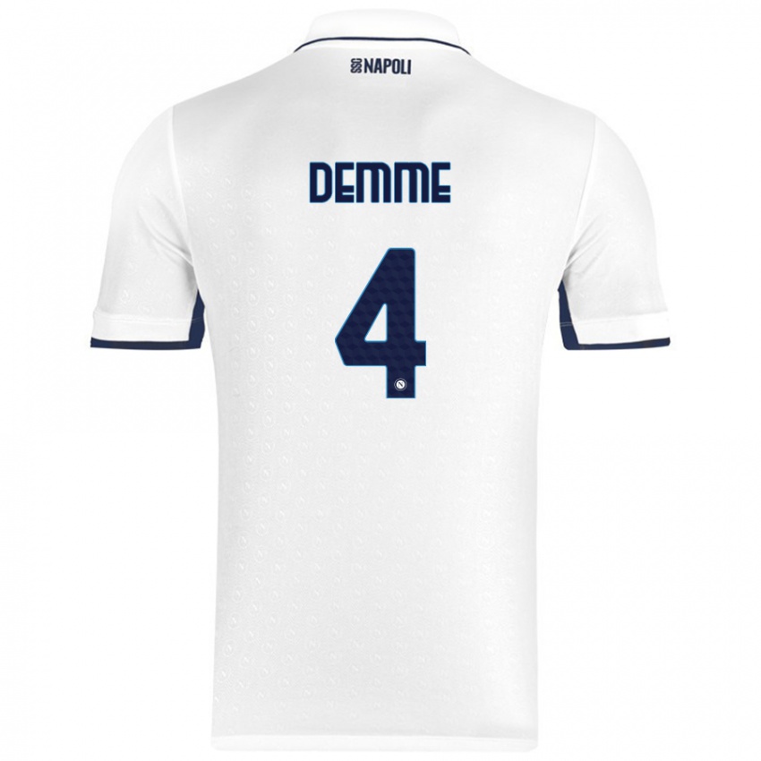 Enfant Maillot Diego Demme #4 Blanc Bleu Royal Tenues Extérieur 2024/25 T-Shirt Suisse