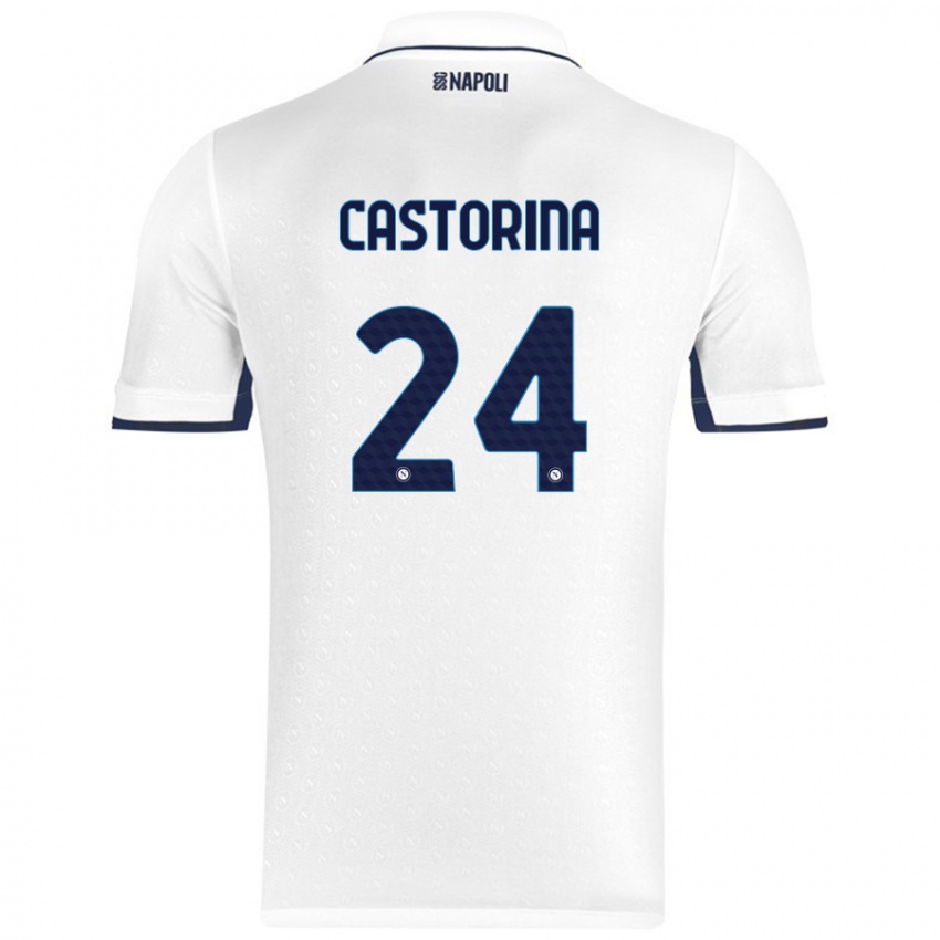 Enfant Maillot Alessandro Castorina #24 Blanc Bleu Royal Tenues Extérieur 2024/25 T-Shirt Suisse