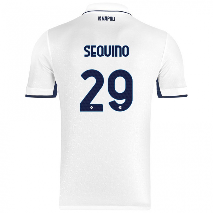 Enfant Maillot Giovanni Sequino #29 Blanc Bleu Royal Tenues Extérieur 2024/25 T-Shirt Suisse