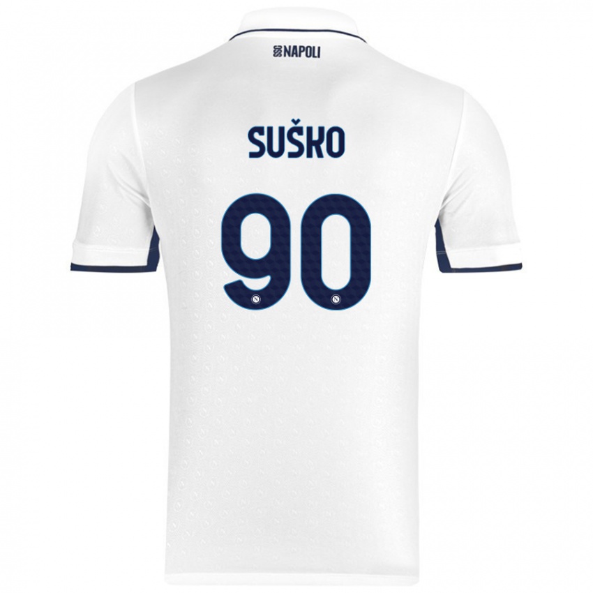 Enfant Maillot Daniel Suško #90 Blanc Bleu Royal Tenues Extérieur 2024/25 T-Shirt Suisse