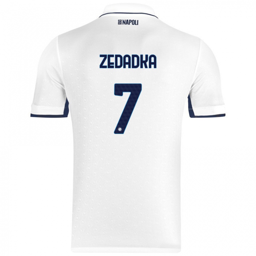 Enfant Maillot Karim Zedadka #7 Blanc Bleu Royal Tenues Extérieur 2024/25 T-Shirt Suisse