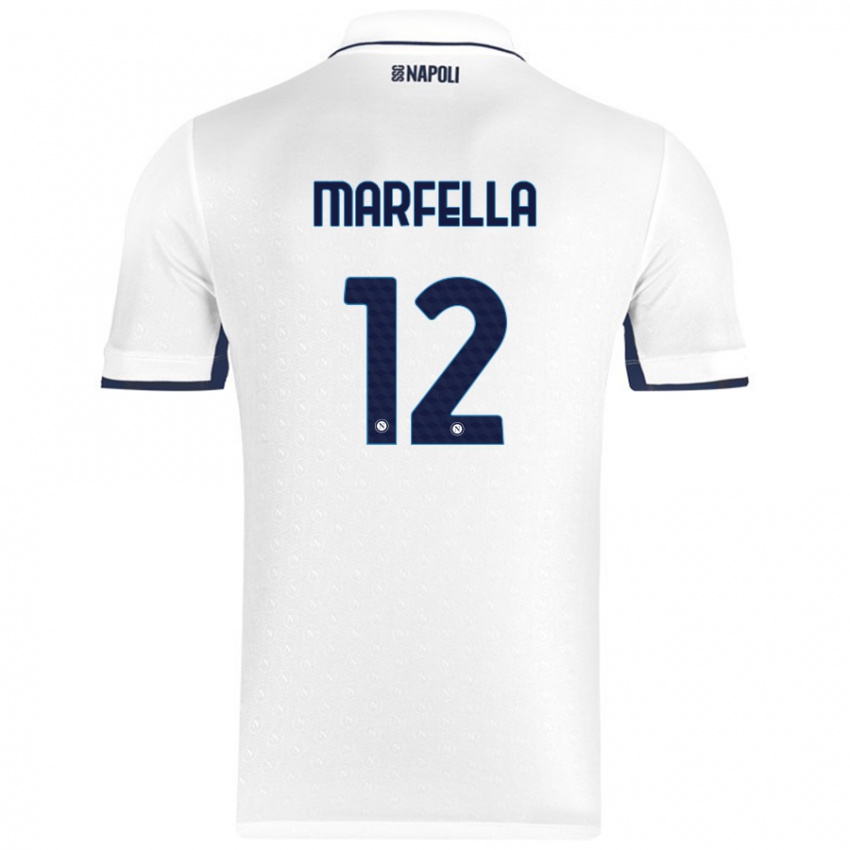 Enfant Maillot Davide Marfella #12 Blanc Bleu Royal Tenues Extérieur 2024/25 T-Shirt Suisse