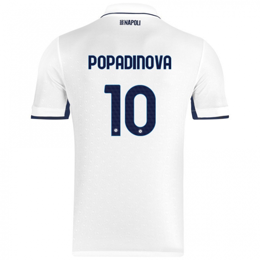 Enfant Maillot Evdokiya Popadinova #10 Blanc Bleu Royal Tenues Extérieur 2024/25 T-Shirt Suisse