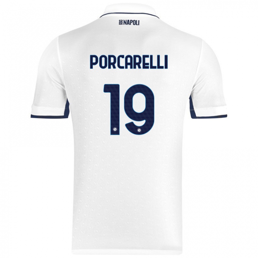 Enfant Maillot Maddelena Porcarelli #19 Blanc Bleu Royal Tenues Extérieur 2024/25 T-Shirt Suisse