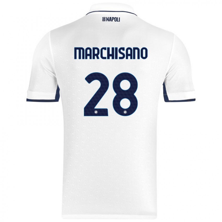 Enfant Maillot Matteo Marchisano #28 Blanc Bleu Royal Tenues Extérieur 2024/25 T-Shirt Suisse