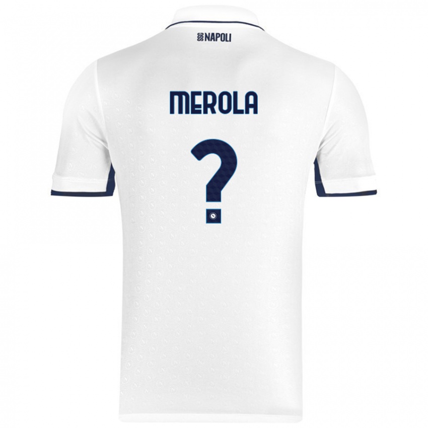 Enfant Maillot Marco Merola #0 Blanc Bleu Royal Tenues Extérieur 2024/25 T-Shirt Suisse