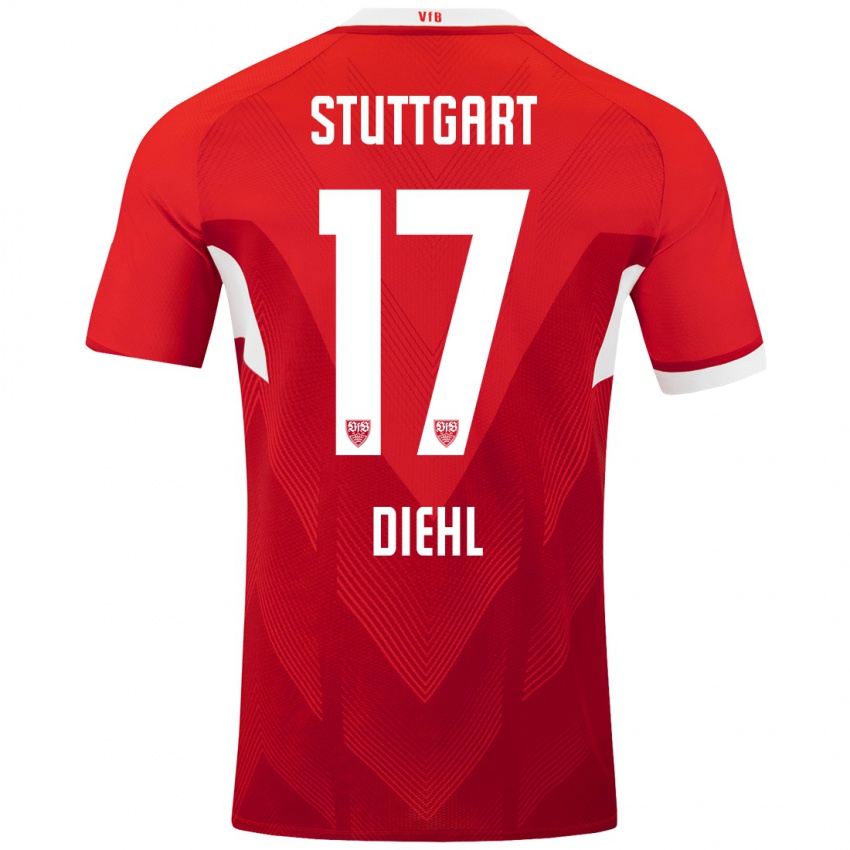 Kinder Justin Diehl #17 Rot Weiß Auswärtstrikot Trikot 2024/25 T-Shirt Schweiz