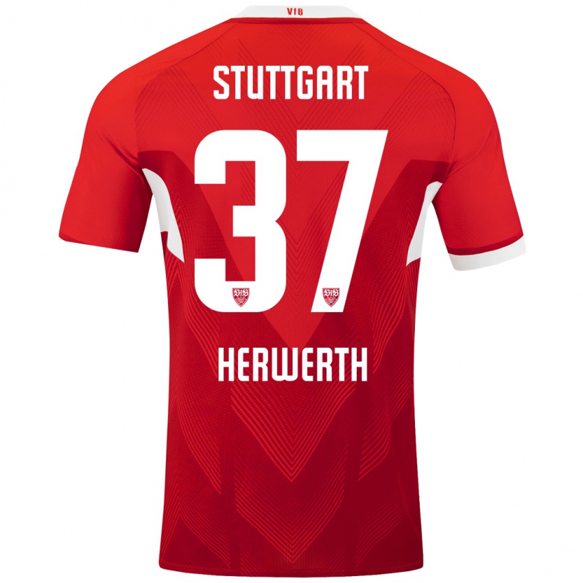 Kinder Maximilian Herwerth #37 Rot Weiß Auswärtstrikot Trikot 2024/25 T-Shirt Schweiz