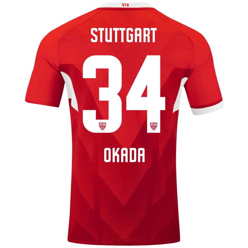 Kinder Rei Okada #34 Rot Weiß Auswärtstrikot Trikot 2024/25 T-Shirt Schweiz