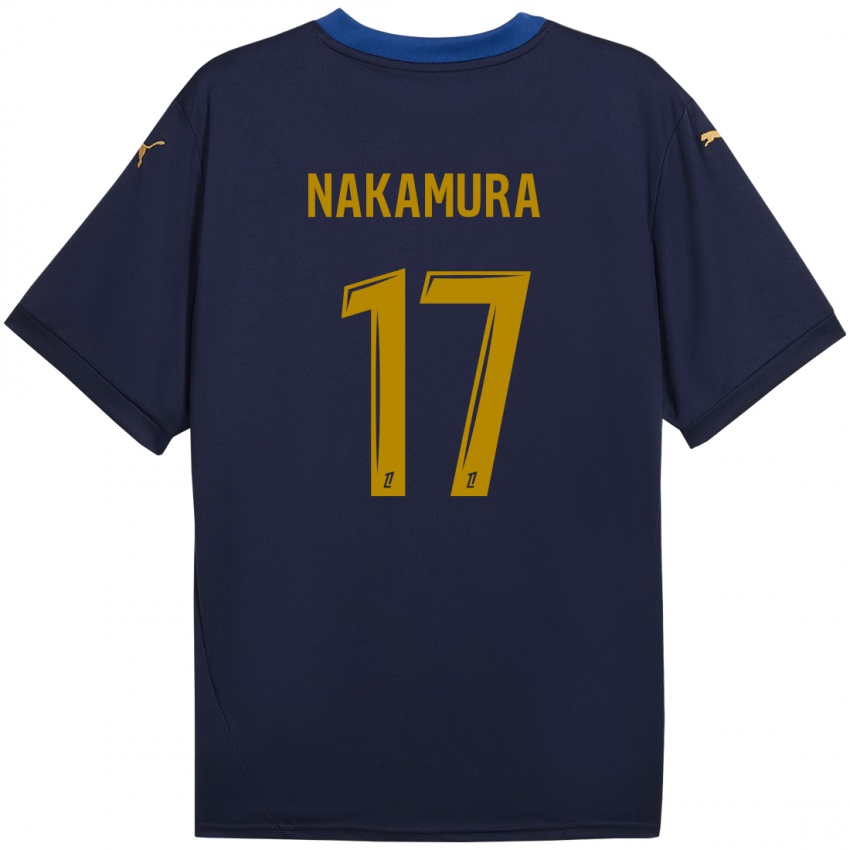 Kinder Keito Nakamura #17 Marineblau Gold Auswärtstrikot Trikot 2024/25 T-Shirt Schweiz