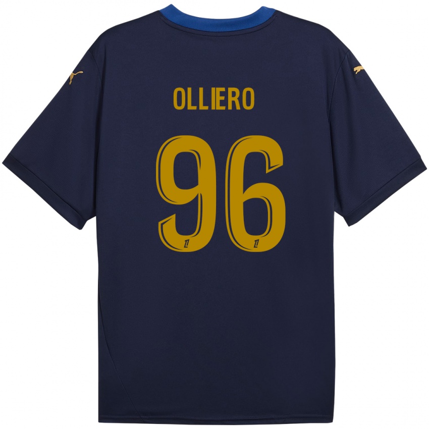 Kinder Alexandre Olliero #96 Marineblau Gold Auswärtstrikot Trikot 2024/25 T-Shirt Schweiz