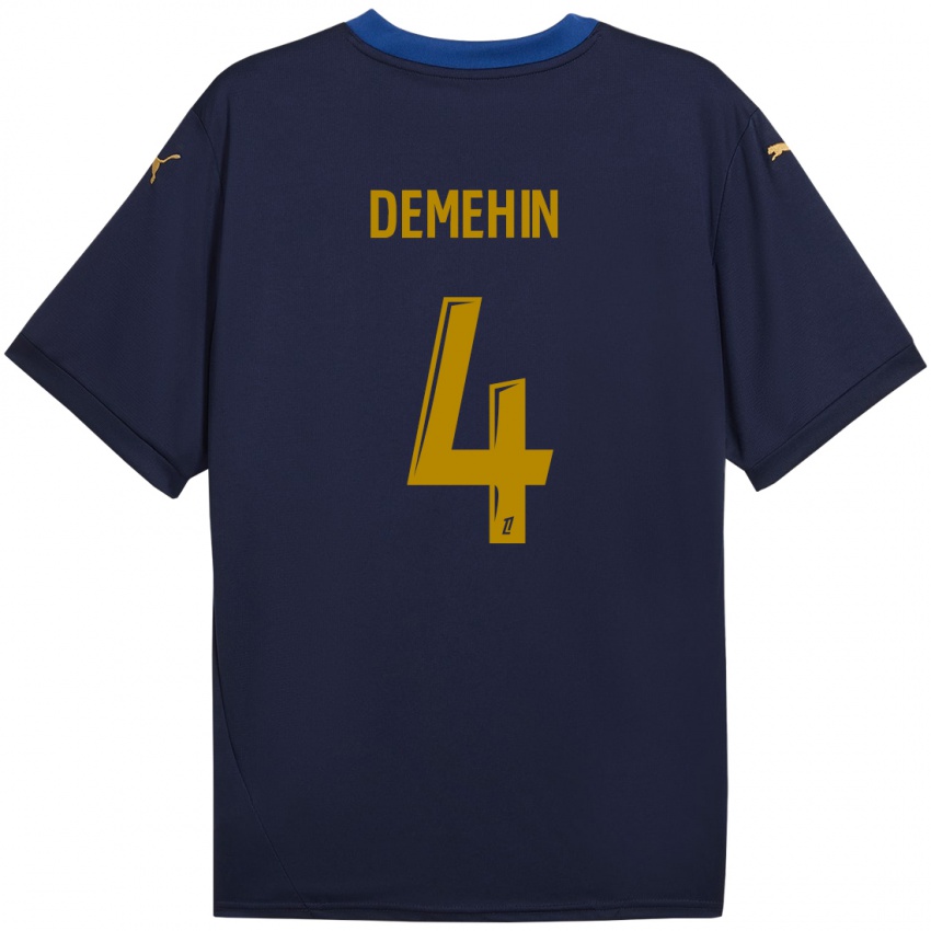 Enfant Maillot Blessing Demehin #4 Bleu Marine Doré Tenues Extérieur 2024/25 T-Shirt Suisse