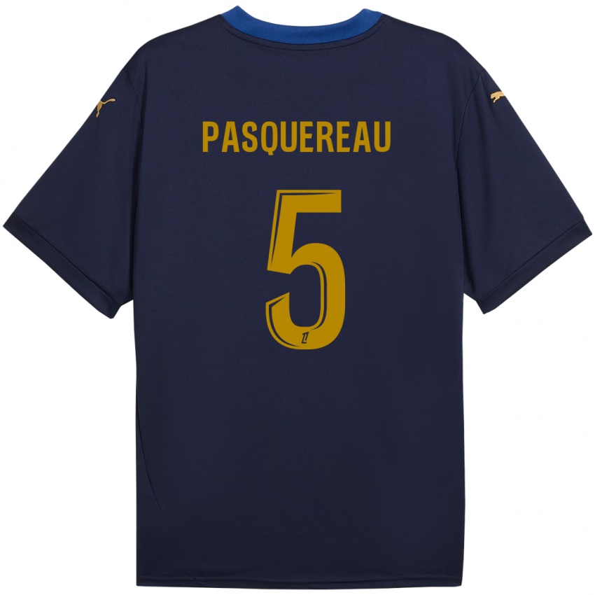 Enfant Maillot Julie Pasquereau #5 Bleu Marine Doré Tenues Extérieur 2024/25 T-Shirt Suisse