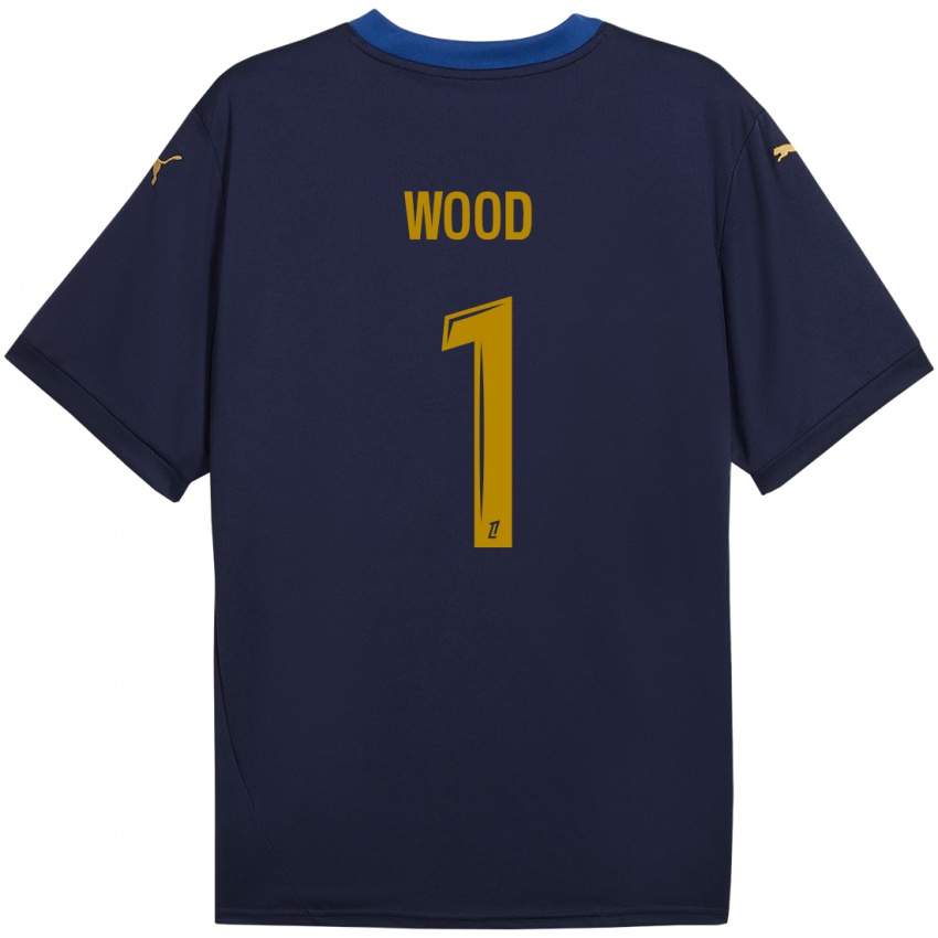 Enfant Maillot Mackenzie Wood #1 Bleu Marine Doré Tenues Extérieur 2024/25 T-Shirt Suisse