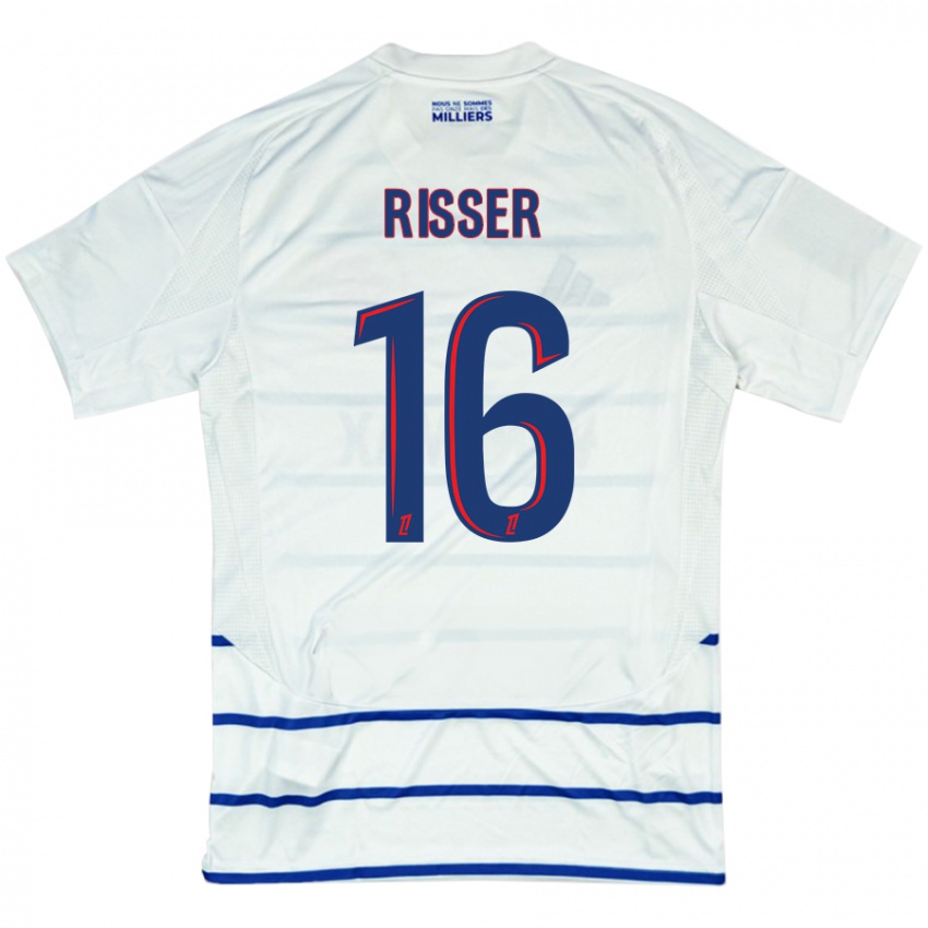 Kinder Robin Risser #16 Weiß Blau Auswärtstrikot Trikot 2024/25 T-Shirt Schweiz