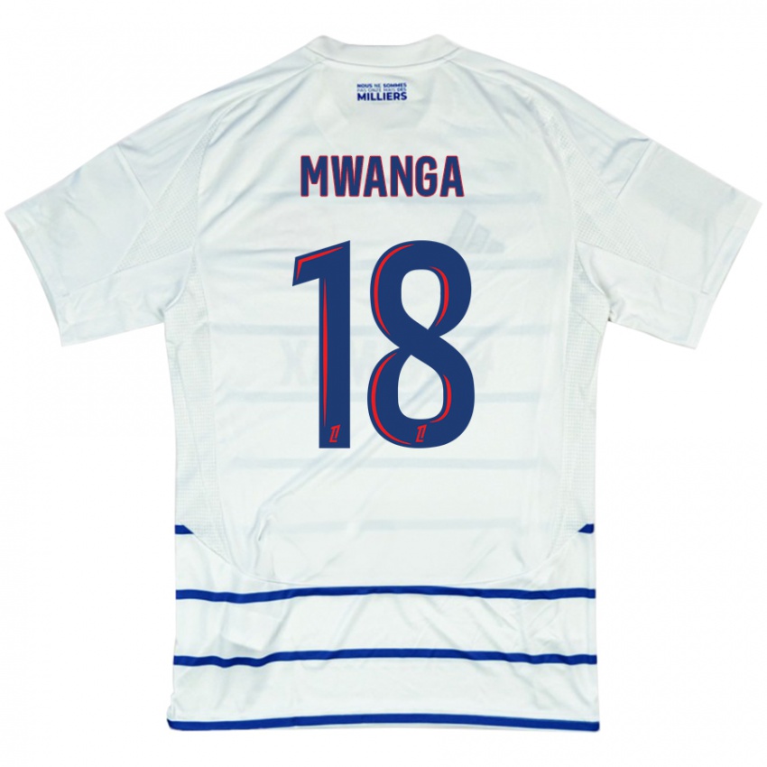 Enfant Maillot Junior Mwanga #18 Blanc Bleu Tenues Extérieur 2024/25 T-Shirt Suisse