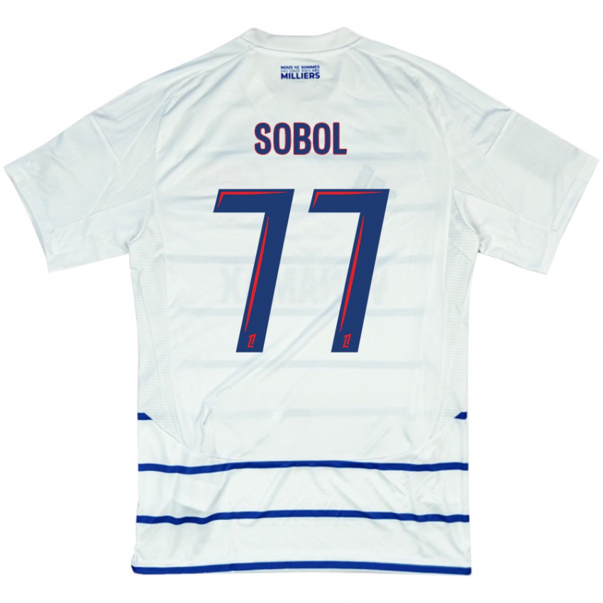 Enfant Maillot Eduard Sobol #77 Blanc Bleu Tenues Extérieur 2024/25 T-Shirt Suisse