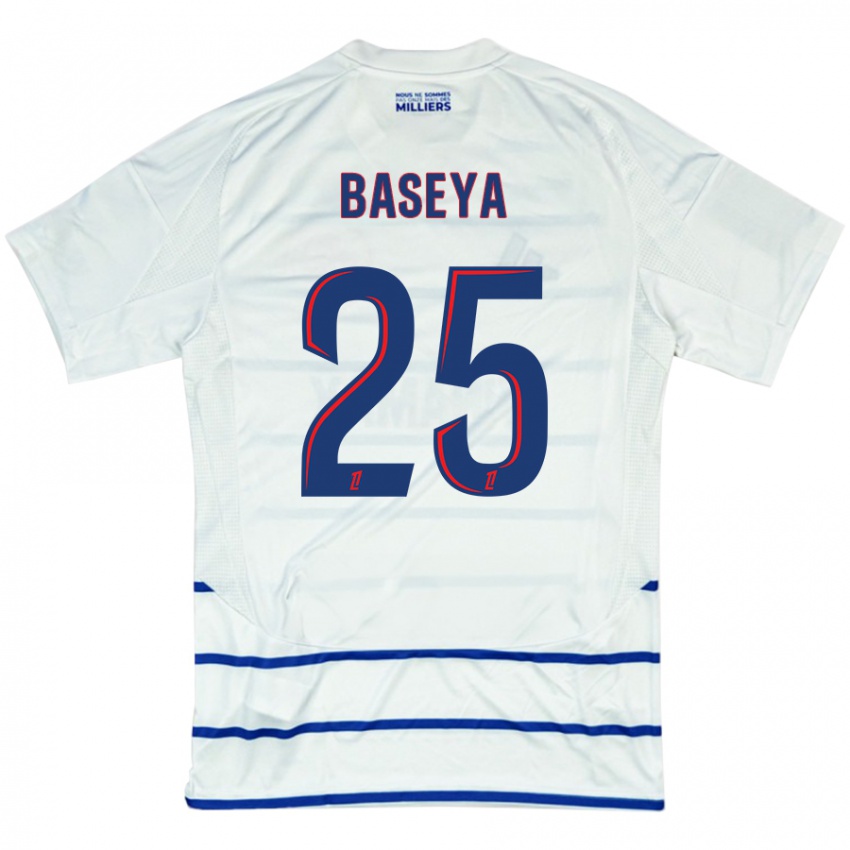 Enfant Maillot Steven Baseya #25 Blanc Bleu Tenues Extérieur 2024/25 T-Shirt Suisse