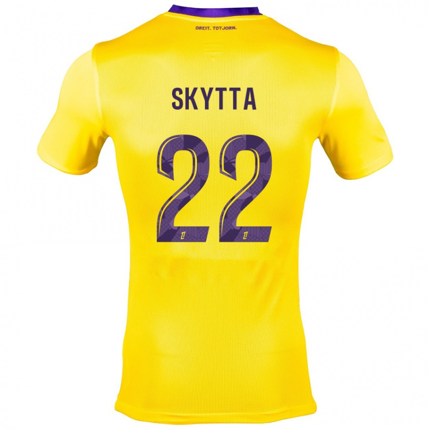 Enfant Maillot Naatan Skyttä #22 Jaune Violet Tenues Extérieur 2024/25 T-Shirt Suisse