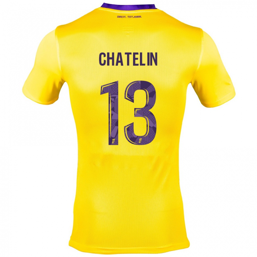 Enfant Maillot Delphin Chatelin #13 Jaune Violet Tenues Extérieur 2024/25 T-Shirt Suisse