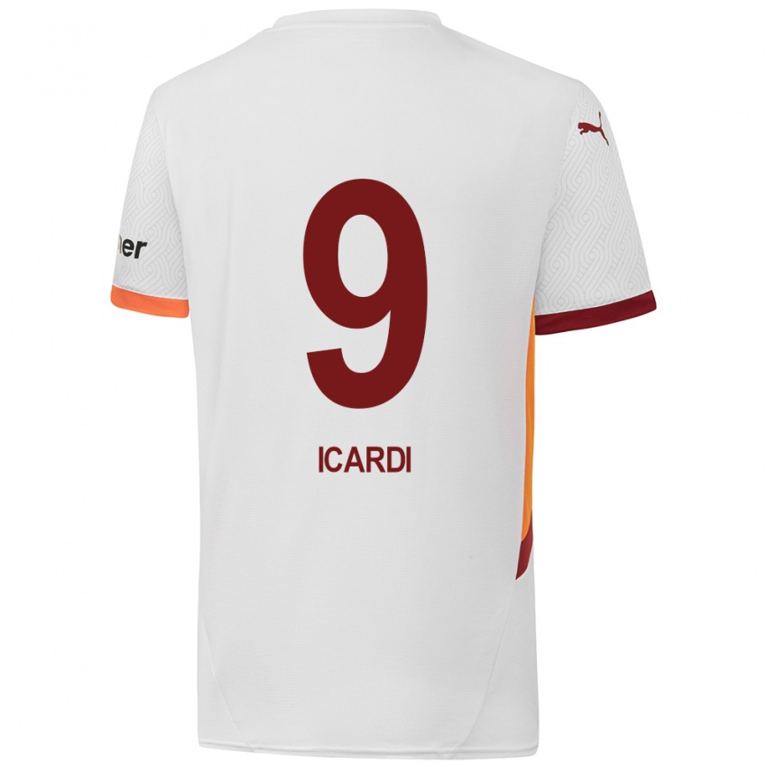 Kinder Mauro Icardi #9 Weiß Gelb Rot Auswärtstrikot Trikot 2024/25 T-Shirt Schweiz