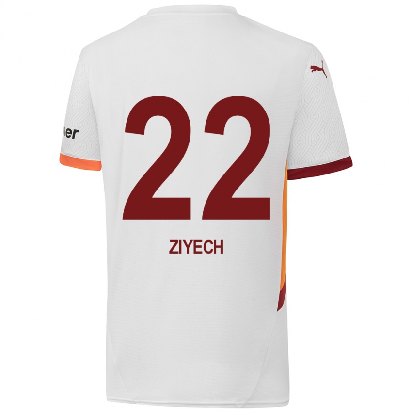 Kinder Hakim Ziyech #22 Weiß Gelb Rot Auswärtstrikot Trikot 2024/25 T-Shirt Schweiz