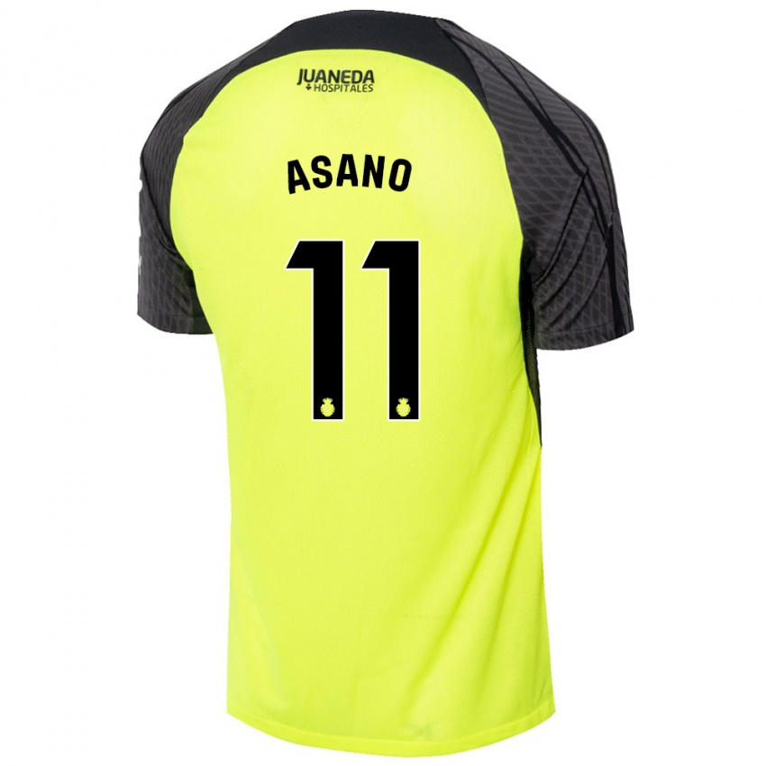 Kinder Takuma Asano #11 Fluoreszierend Grün Schwarz Auswärtstrikot Trikot 2024/25 T-Shirt Schweiz