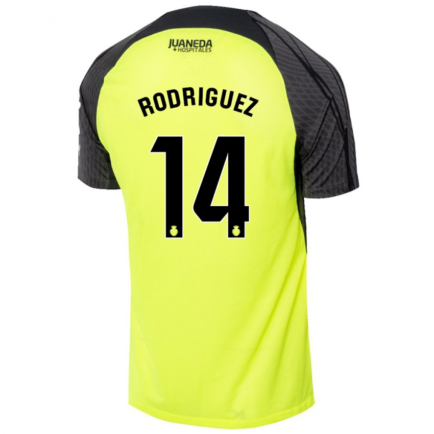 Kinder Diego Rodríguez #14 Fluoreszierend Grün Schwarz Auswärtstrikot Trikot 2024/25 T-Shirt Schweiz