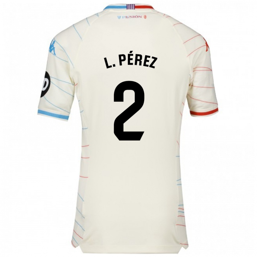 Enfant Maillot Luis Pérez #2 Blanc Rouge Bleu Tenues Extérieur 2024/25 T-Shirt Suisse