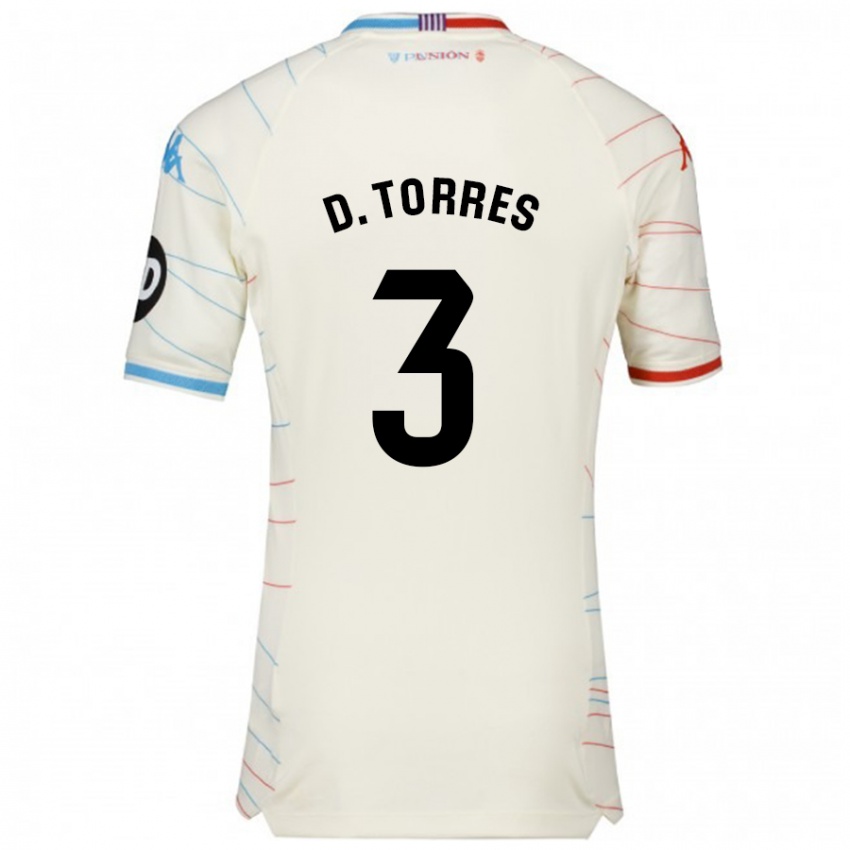 Enfant Maillot David Torres #3 Blanc Rouge Bleu Tenues Extérieur 2024/25 T-Shirt Suisse